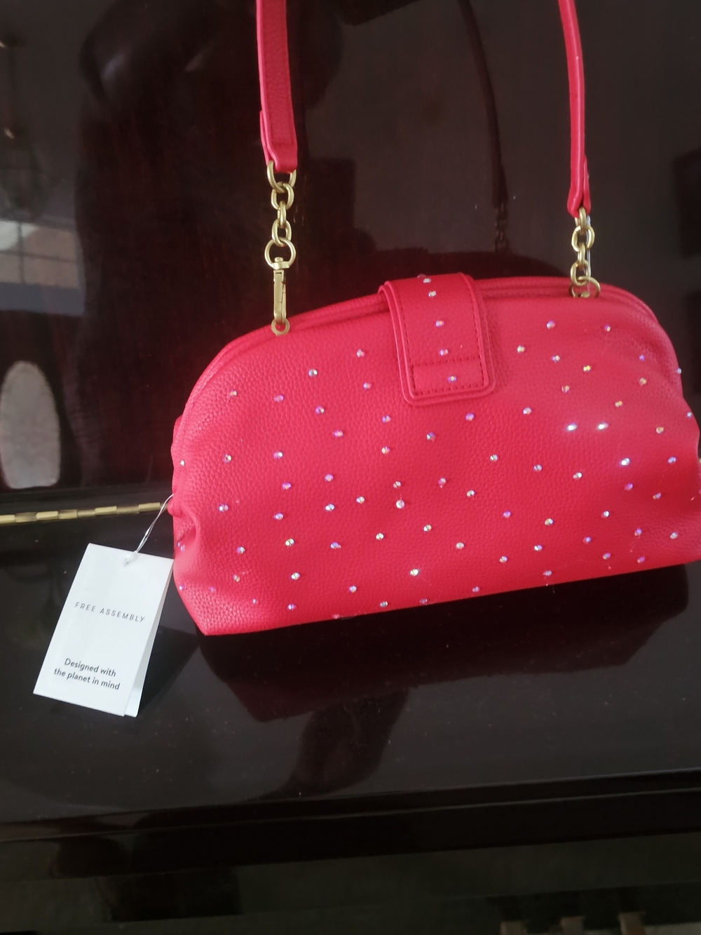 Women's Red Studded Shoulder Bag